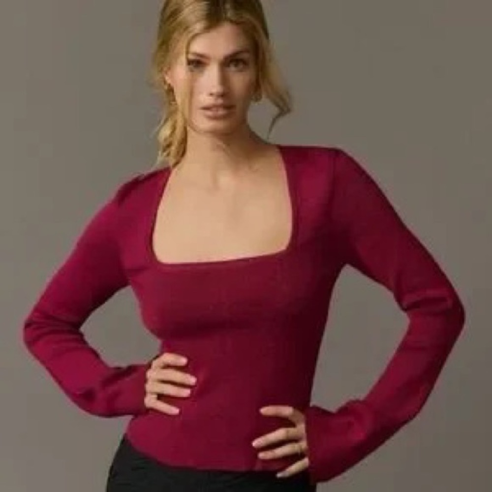 Off-the-Shoulder Square Neck Sweater - Magenta